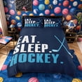 thumbnail image 2 of Meiyoeat Eat Sleep Hockey Print Bedding, Ball Gamer Duvet Cover Full, Navy Light Blue,3pcs,No Comforter,Navy Blue Reversible, 2 of 6