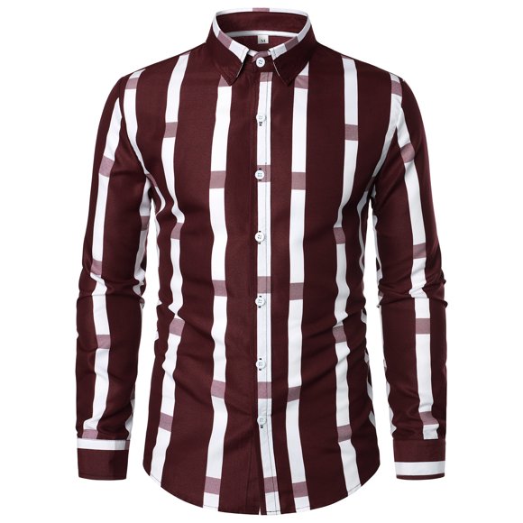 PMUYBHF Male Graphic Tees Men Vintage 90S Streetwear Men Casual Stripe Print Shirt Long Sleeve Turndown Collar Blouse Shirt