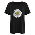 thumbnail image 4 of Hauts d'Été pour les Femmes 2023 Femmes Peu Marguerite Impression Col Rond Manches Courtes T-shirt Top Chemisier Pull, 4 of 5