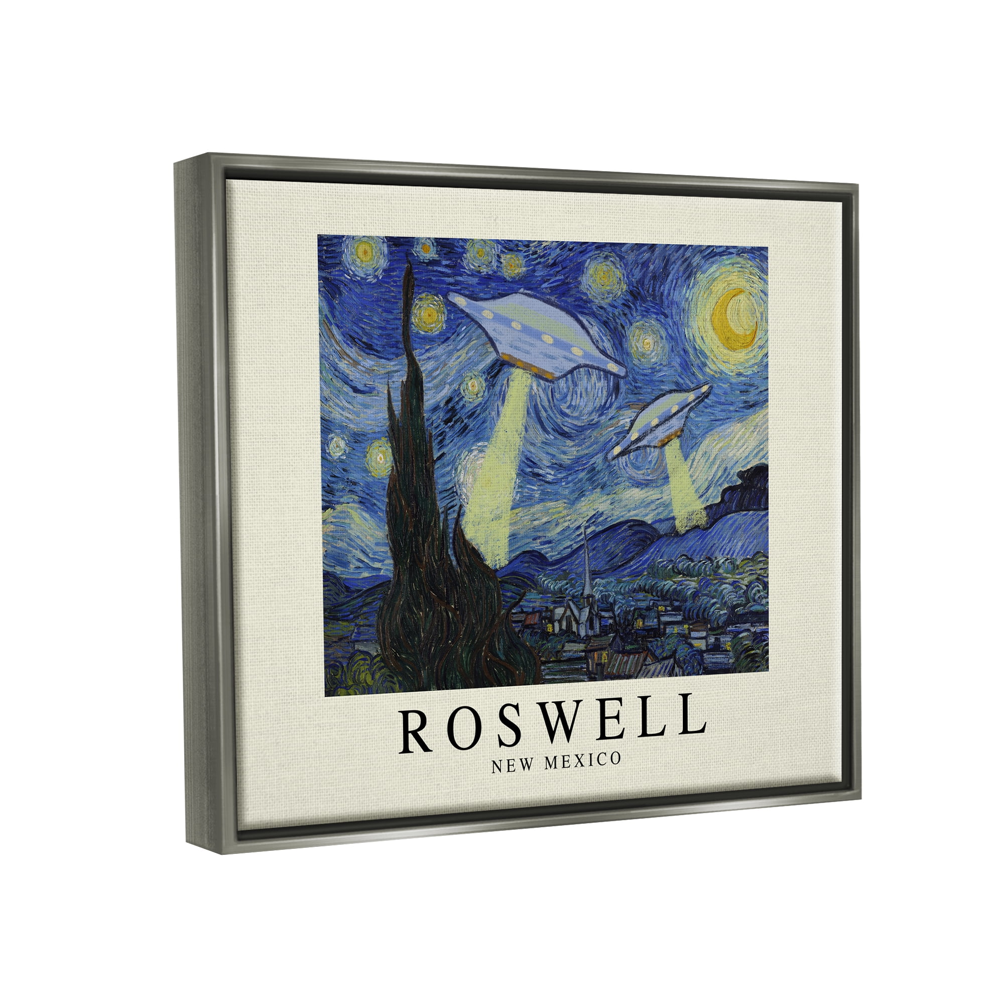 Stupell Industries Van Gogh UFO Roswell NM Travel & Places Painting Gray Floater Framed Art Print Wall Art