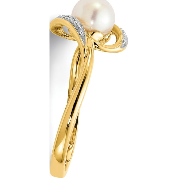 14k Yellow Gold Diamond and FW Cultured Pearl Ring Walmart