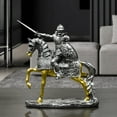 thumbnail image 3 of Knight Sculpture Tabletop Ornament Vintage Art Crafts Knight Figure Creative Statue for Shelf Fireplace Office Desk Bookshelf, Gold-Style 2, 3 of 6