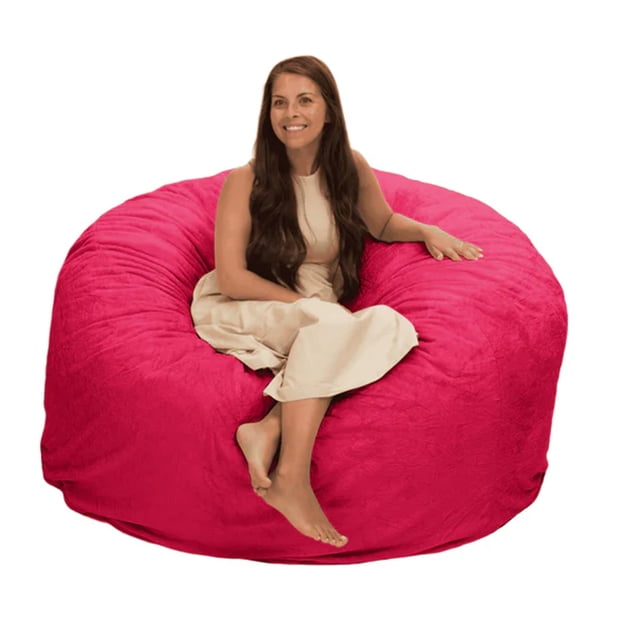Ultimate Sack 5000 5-Foot Bean Bag Chair Oversized Foam Lounger, Pink Fur Cover