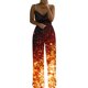 thumbnail image 1 of Gibobby pantalones holgados de oficina Mono de tubo de cintura alta con cuello en V y dos correas de perlas con estampado informal para mujer, mono elegante de verano(Anaranjado， XL), 1 of 5