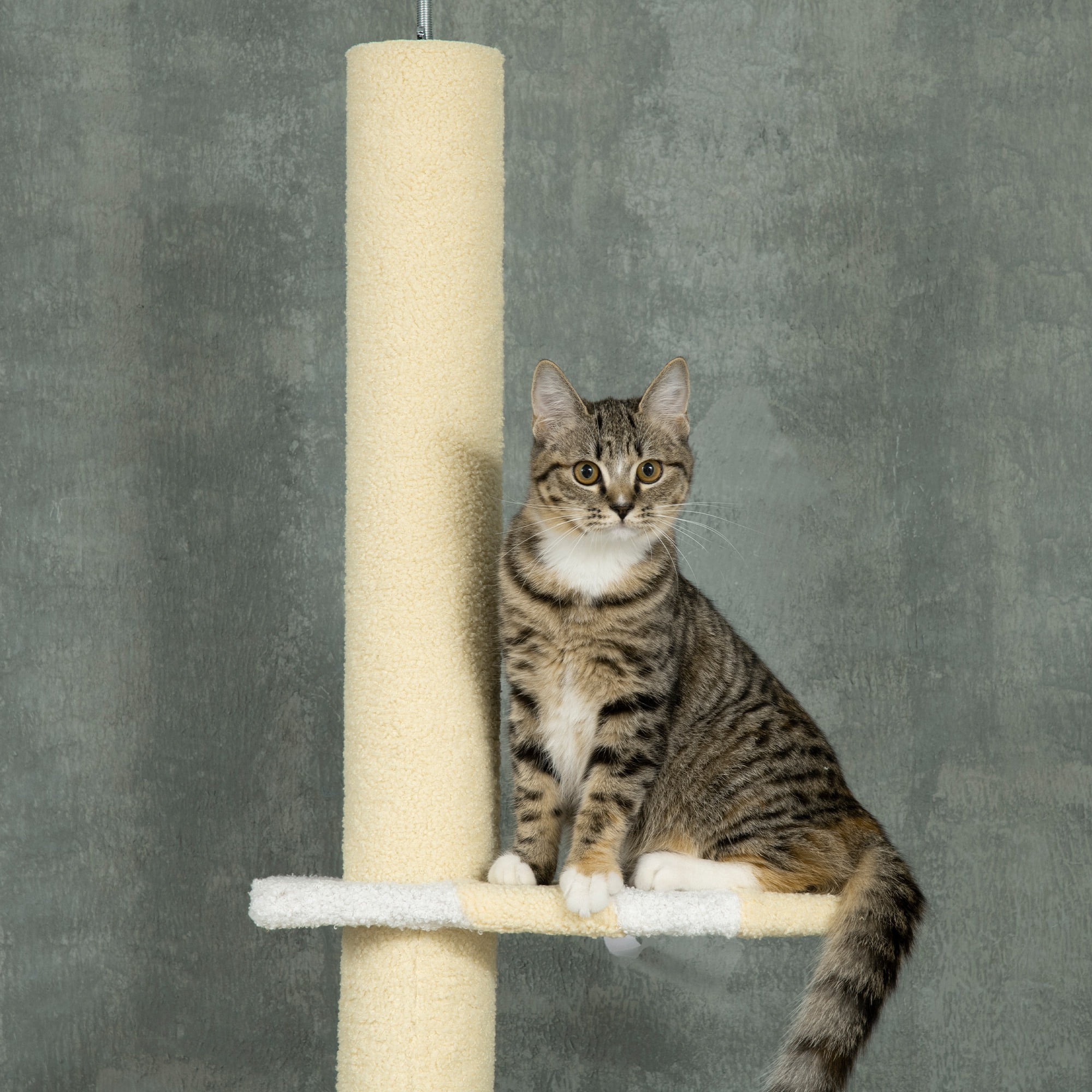 PawHut 4-Tier Tall Cat Tower, Floor to Ceiling Cat Tree, Height Adjustable 87 - 103 Inch with Plush Platforms, Sisal Scratching Posts, Ball, Yellow