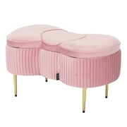 Impressions Vanity Hello Kitty Bow Storage Ottoman Bench, Pink Velvet with Gold Metal Legs