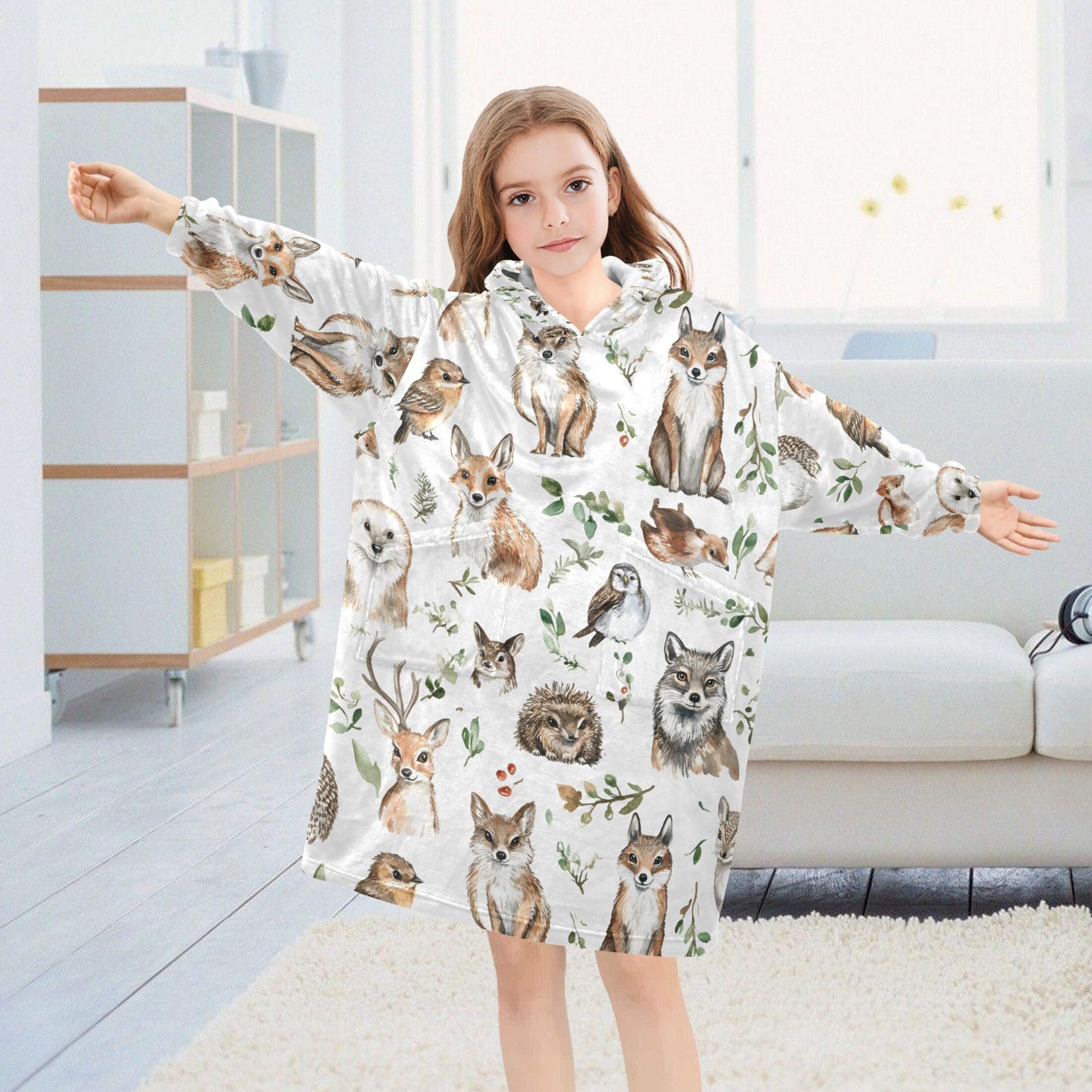 joogoo Blanket Hoodie for Cute Fox Owls Oversize Sweatshirt 3-14 YR L