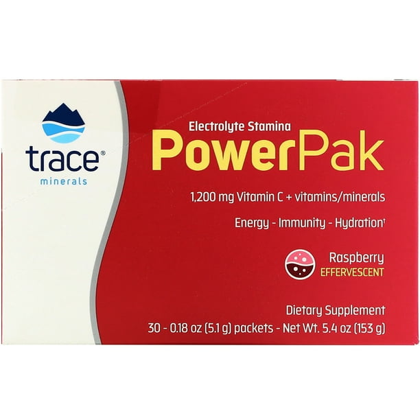 Trace Minerals Electrolyte Stamina Power Pak Packets, Raspberry, 30 Ct