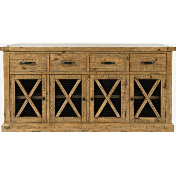 Jofran Telluride 70" Rustic Distressed Pine Four Drawer Sideboard Buffet Server