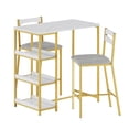 thumbnail image 2 of Ensemble de Salle à Manger 3 Pcs Gain de Place – Table Moderne avec 3 Étagères de Rangement, 2 Chaises Rembourrées en PU, Acier Robuste et MDF, Rallonge à Dessus Rabattable, Idéal pour Petites Cuisines Marbre Blanc et Or, PU Souple, 2 of 8