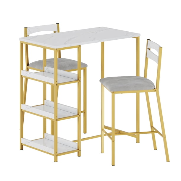 Juego de Comedor de 3 Piezas para Espacios Pequeños - Mesa de Bar Moderna Rectangular con 2 Taburetes, Estructura de Metal Resistente, Ideal para Apartamento, Cocina, Desayunador o Café en Casa