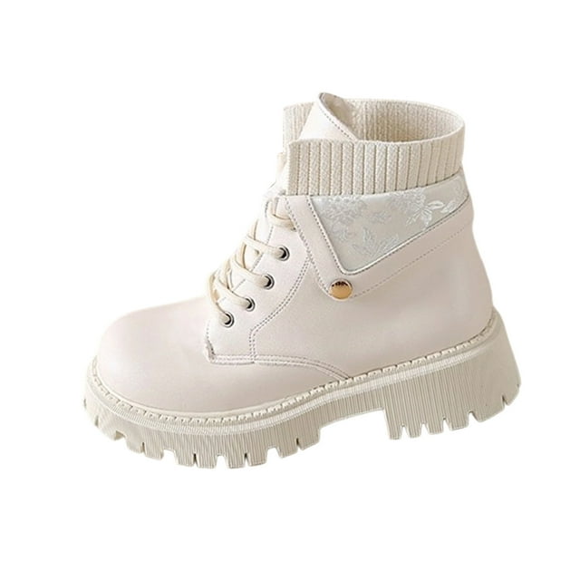 Bottes d'Hiver pour Femmes Bottines à Imprimé Bout Rond à Lacets devant Talon Bas Bottines