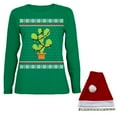 thumbnail image 2 of Cactus Prickly Pear Tree Ugly Christmas Sweater Womens Long Sleeve T Shirt Santa Hat, 2 of 3