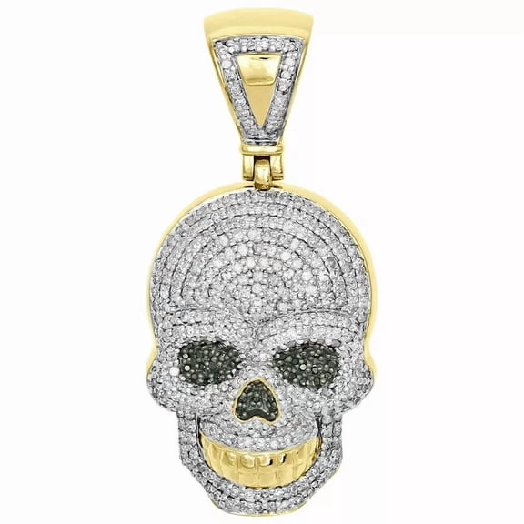 Sparkle Jewels 14K Yellow Gold Finish CZ Skull Head Pendant 1.75" Mens Charm
