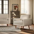 thumbnail image 3 of Koorlian Beige Accent Chairs, Mid Century Modern Accent Chair with Track Armrest, Button Tufted Armchair, 2 Bolster Pillow, Linen Fabric Single Sofa Chair for Living Room/Bedroom/Apartment/Office, 3 of 7