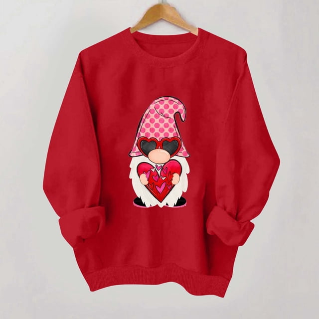 Meichang Chandails à Cœur pour Femmes Chandails de la Saint-Valentin Mignons à Imprimé de Cœur Chandail Décontracté à Manches Longues Hauts Coupe Ample Col Rond Chandails de Fête