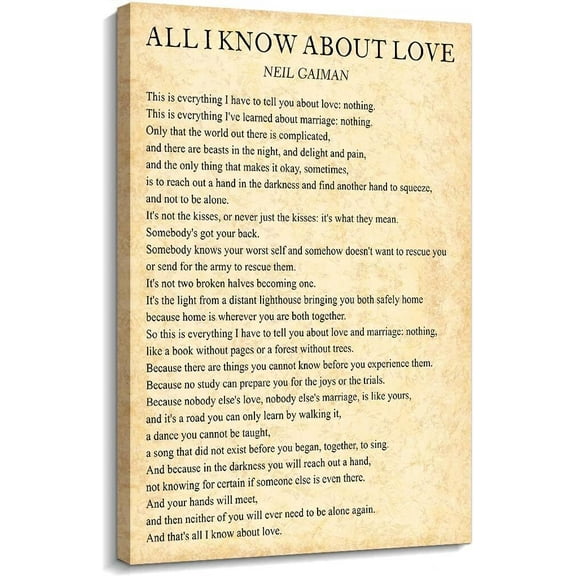 All I Know About Love Poem poster Wall Art Wedding Reading Poetry Wall Art Literary Wall Decor for Living Room  for poster