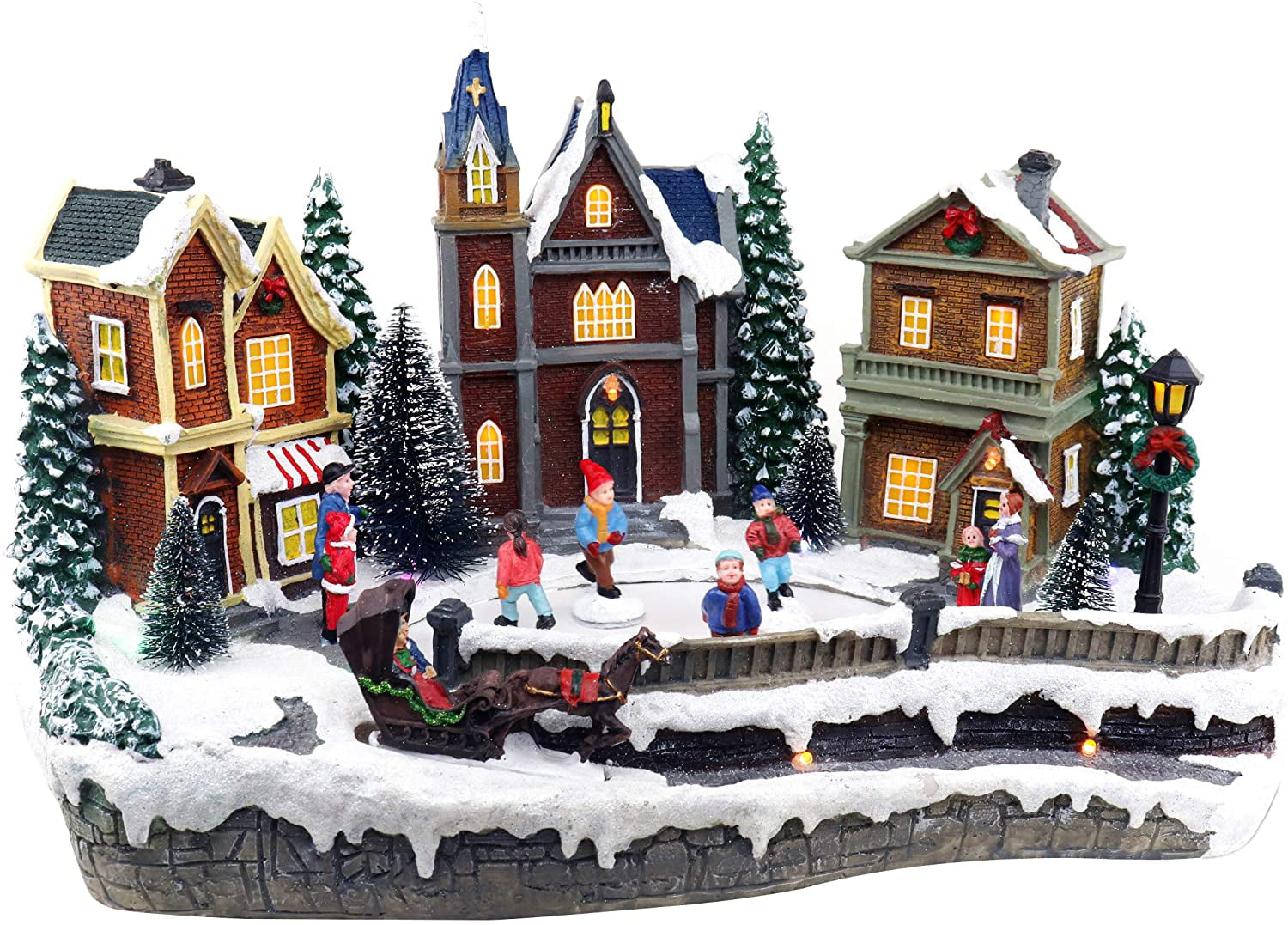 Christmas Village Merry Go Round Carousel Pre-lit Animated Musical Snow Village Perfect addition to your Christmas Decorations & Christmas Village Displays 