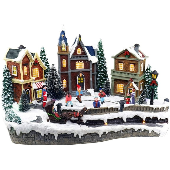 Skating Christmas Village Animated Pre-lit Musical Winter Snow Village with 4 Moving Skaters Perfect Addition to Your Christmas Indoor Decorations & Christmas Village Displays