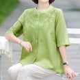 thumbnail image 2 of Women's 3/4 Sleeve Tops Embroidered Shirt Cotton Linen Blouse, 2 of 10