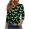 thumbnail image 7 of yoeyez Halloween Shirts for Women 3/4 Length Sleeve Women Shirt Vintage Cute Round Neck Casual Loose Tops Green,XXXL, 7 of 7