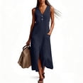 thumbnail image 6 of QUNYINEY Cotton Linen Sundresses for Women Long Blue Sleeveless Summer Tank Dress with Slit Pockets Loose Fit Casual V Neck Dresses, 6 of 8