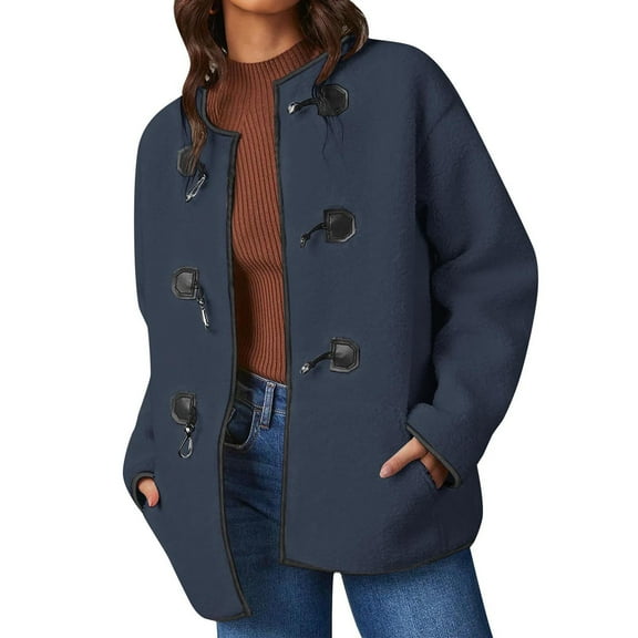 UYISJ Womens Long Sleeve Jackets Fashion Faux Shearling Oversized Color Block Button Jacket Coats Thick Loose Fit Outerwear Navy L