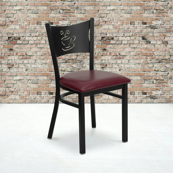 Emma Oliver Black Coffee Back Metal Restaurant Chair - Burgundy Vinyl Seat