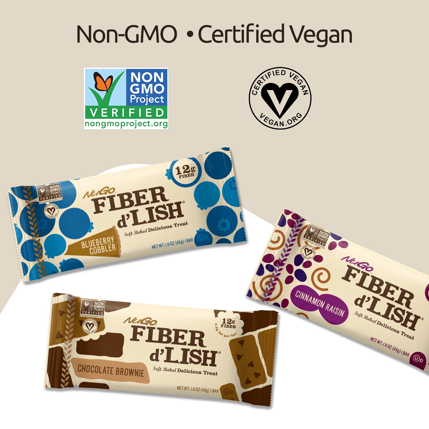 NuGo Fiber d'Lish Cinnamon Raisin, 12g High Fiber, Vegan, 16 Count