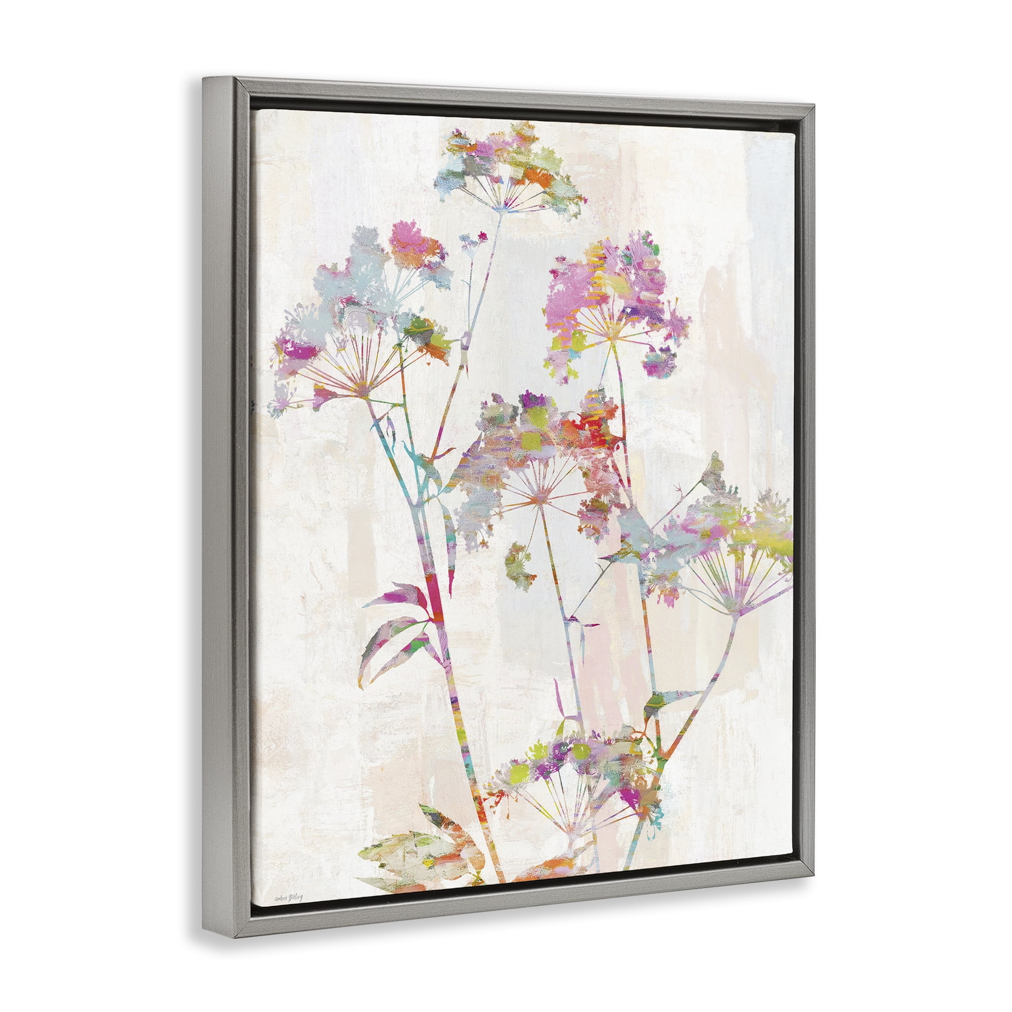 Kaleidoscopic Delicate Herbs Gray Framed Floater Canvas Wall Art, design by Amber Sterling