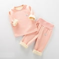 thumbnail image 2 of WRKEKC Newborn Baby Winter Cozy Outfits 2-Piece Fleece-Lined Solid Color Thickened Long-Sleeve Top and Elastic High-Waisted Pants Loungewear Set 0-12 Months, 2 of 4