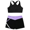 thumbnail image 3 of Zaldita Kids Girls Crop Tank Tops and Gym Shorts Set Two Piece Swimsuit Training Workout Outfit Black&Lavender 12, 3 of 7