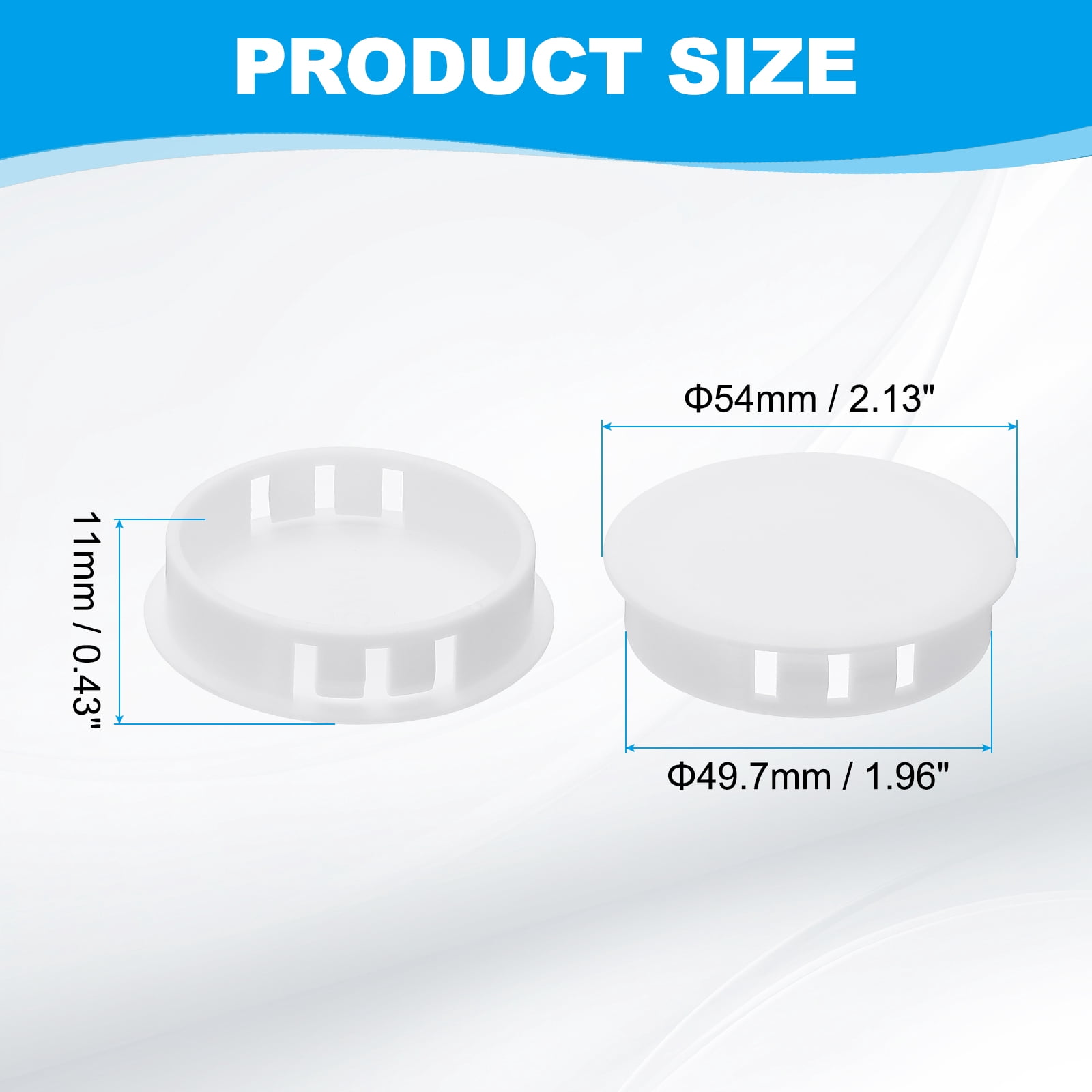 Uxcell Plastic Screws Hole Plugs, 55 Pcs 2"(50mm) Round Plastic Hole Caps Snap Desk Grommet Buckle Knockout Locking Covers Furniture Insert End Cap for Kitchen Cabinet, White