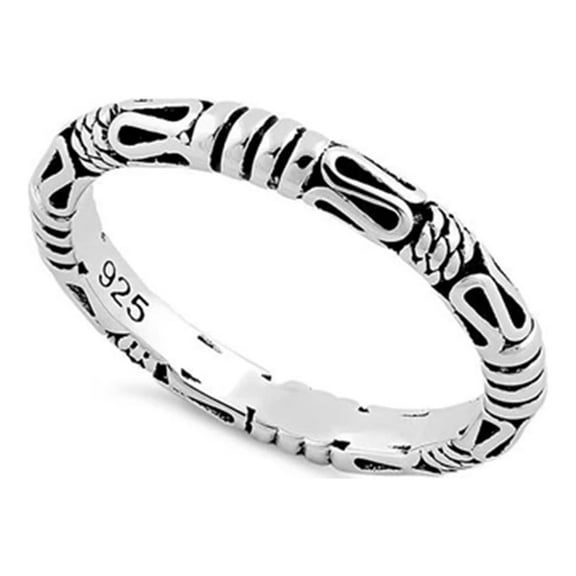 925 Sterling Silver Oxidized Platinum Plated Byzantine Band Women Valentines Day Gifts Ring