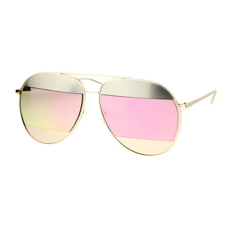 SA106 Color Mirror Reflective Cropped Lens Unique Aviator Sunglasses Gold Pink