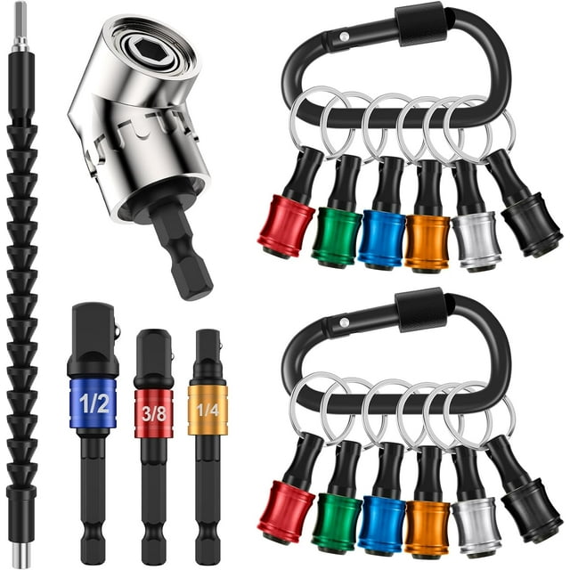 HUGFEGWE 12PCS Bit Holders 1/4 Socket Quick Release Bit Holder Hex Shank Screwdriver Bit Holder for Impact Driver Drill Bit Keychain Extension Bar for Tools & Home Improvement Gift (12PCS-A)