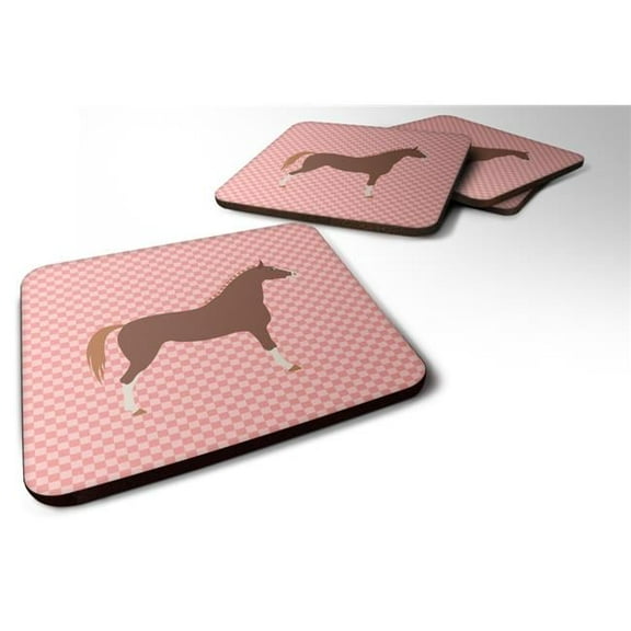 Hannoverian Horse Pink Check Foam Coaster, Set of 4