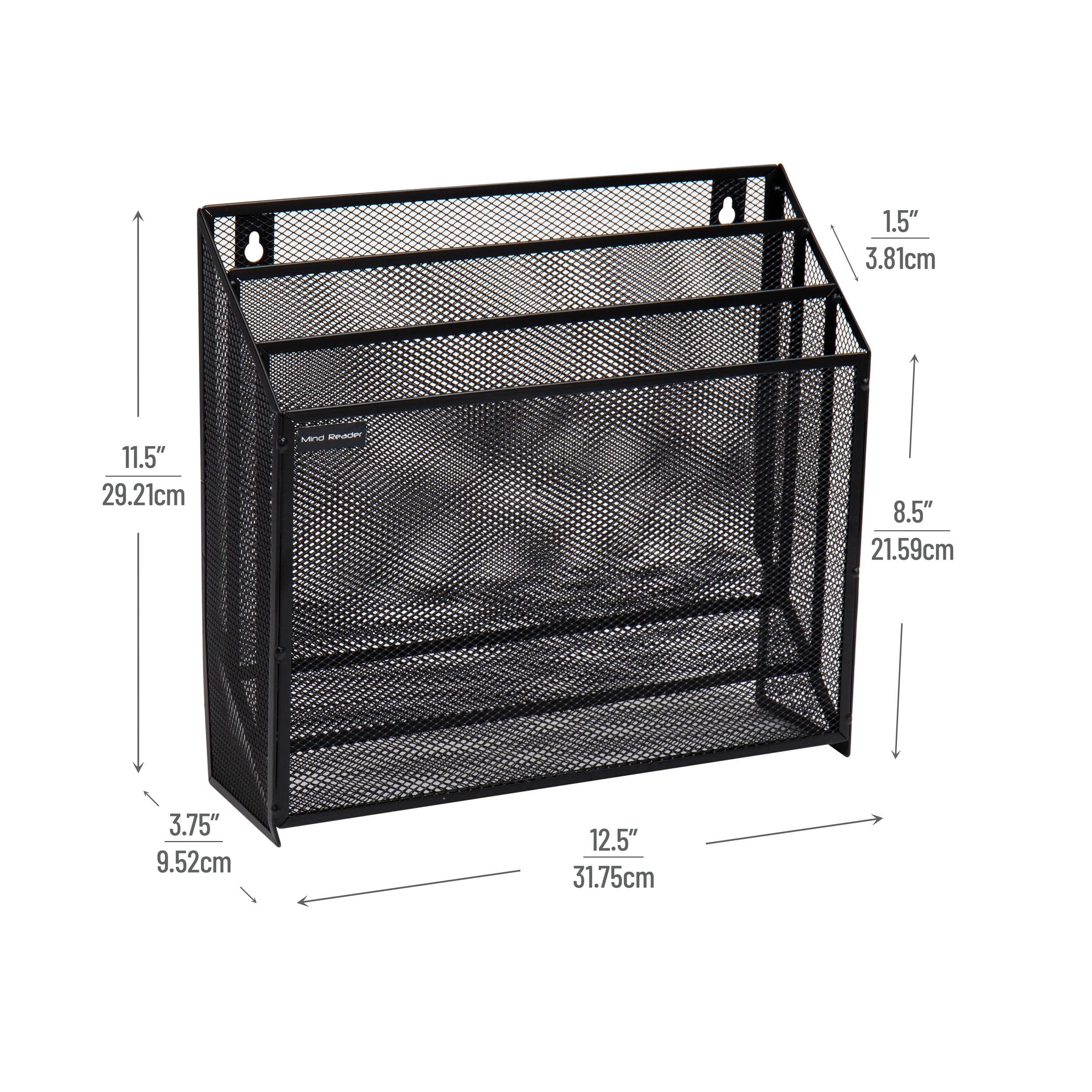 Mind Reader Vertical File Desktop Organizer, Wall Mount, Metal, 12.5"L x 3.75"W x 11.5"Height, Black