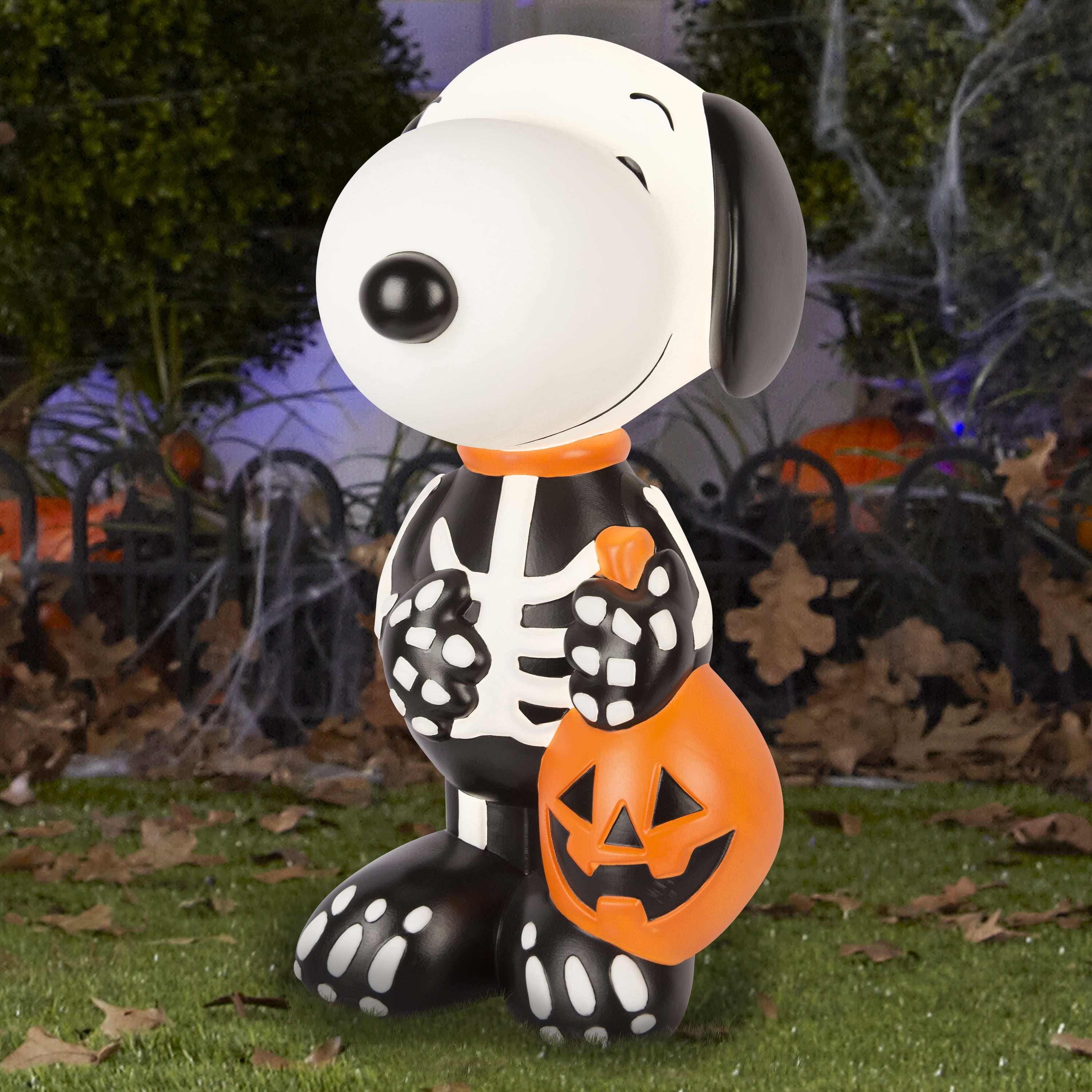Peanuts - 24" Light-Up Peanuts Halloween Skeleton Snoopy with Jack-O'-Lantern Blow Mold Plastic Outdoor Decoration -