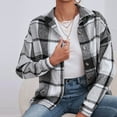 thumbnail image 4 of Jinhomg Women's Flannel Plaid Jacket Fall Winter Casual Long Sleeve Button Down Shacket Warm Cozy Lapel Collared Fuzzy Shirt Jackets 90% off Clearance Sale White M, 4 of 9