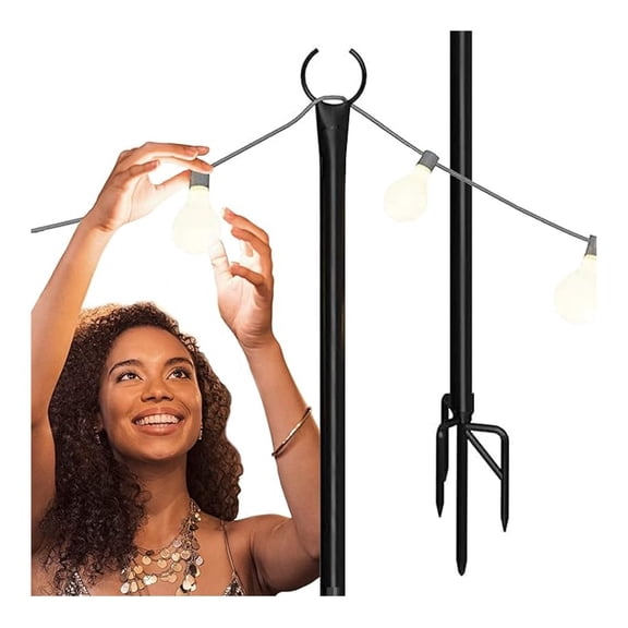String Light Poles for Outdoor String Lights - Metal Light Pole w/ for Outdoor String Lighting - Patio Light Accessories Ideal for Backyard, Weddings, and Parties