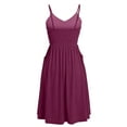 thumbnail image 5 of MIUOWANP Women's Halter Dresses for Summer Solid Color Sexy Sleeveless V-neck Dress Pleated Dress Size M(6)Wine, 5 of 7