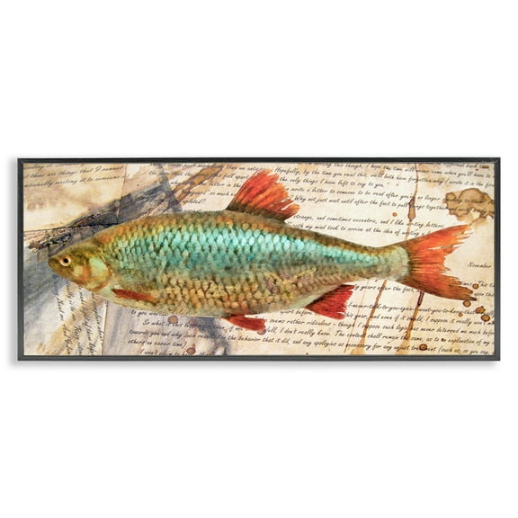 Stupell Industries Vintage Pages & Fish Animals & Insects Painting Black Framed Art Print Wall Art, 24 x 10