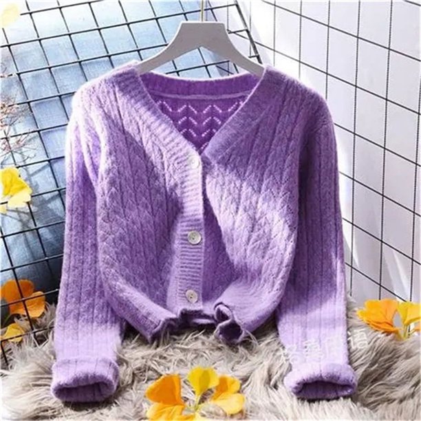 Cárdigans de mujer Otoño Invierno 2024 Suéter de punto con cuello en V y una botonadura Moda de primavera Cárdigan corto de punto sólido Jerséis