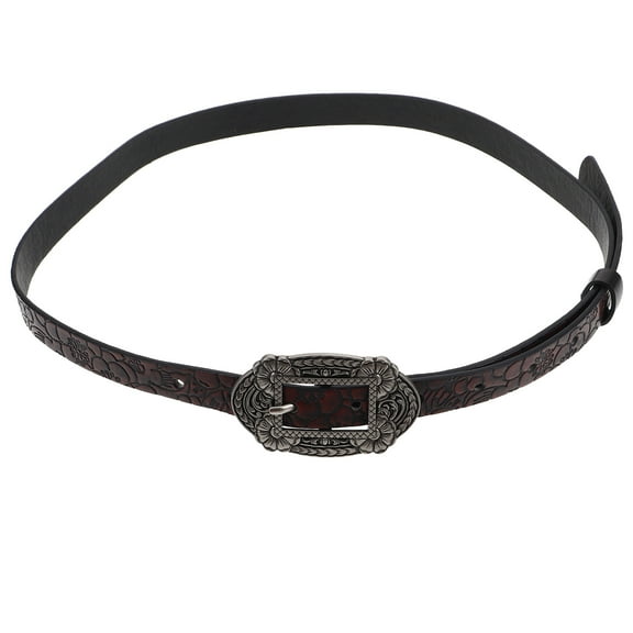 FRCOLOR Western Belt Cowboy Belt for Men Women Vintage Flower Embossed PU Waist Belt with Alloy Flower Buckle for Jeans Dresses