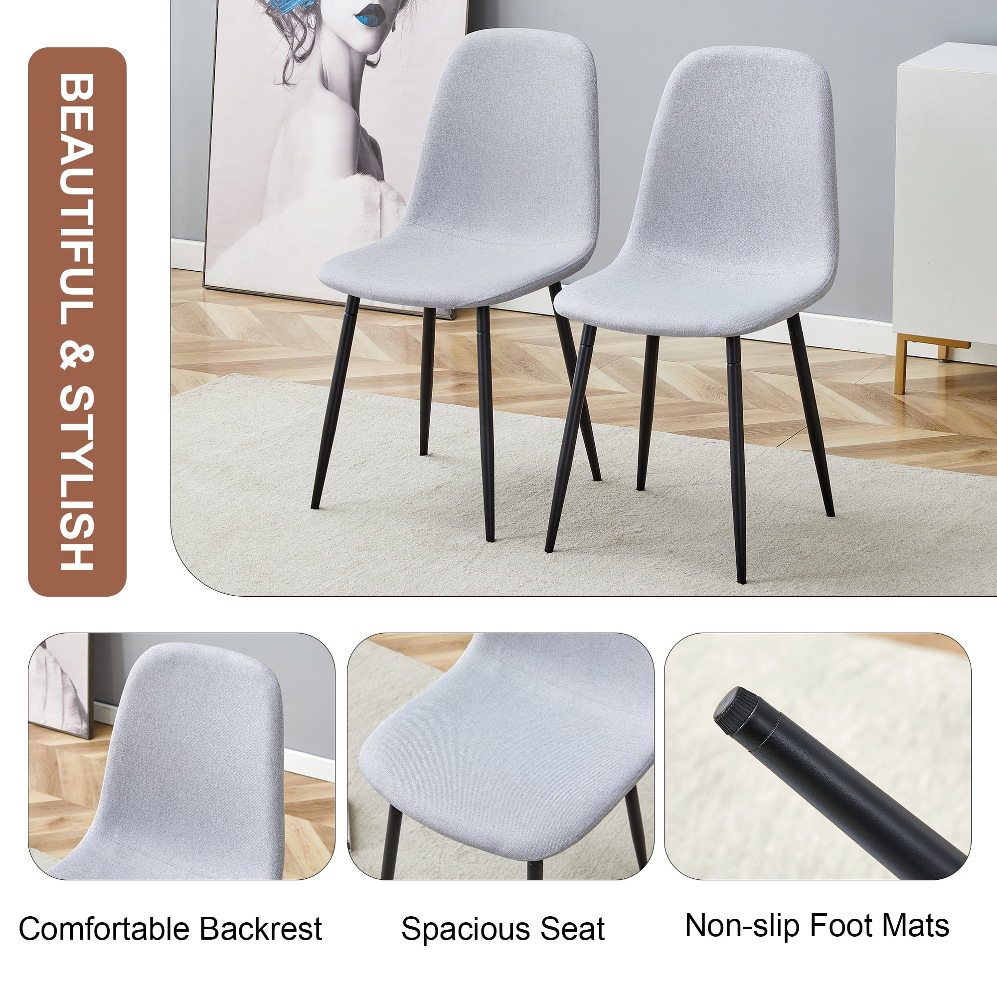 TesNus High Resilience，Dining Chair Set of 4，Fabric，Metal Leg， Cotton ，Comfortable，Seating， Interior，Living Room, Dining Room, Kitchen