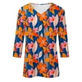 thumbnail image 7 of HomeGardon 3/4 Length Sleeve Womens Tops Summer Tops for Women Ladies' Fashionable Casual Printed V-neck Three Quarter Sleeve 3/4 Sleeve T-shirt,S-XXXL, 7 of 7