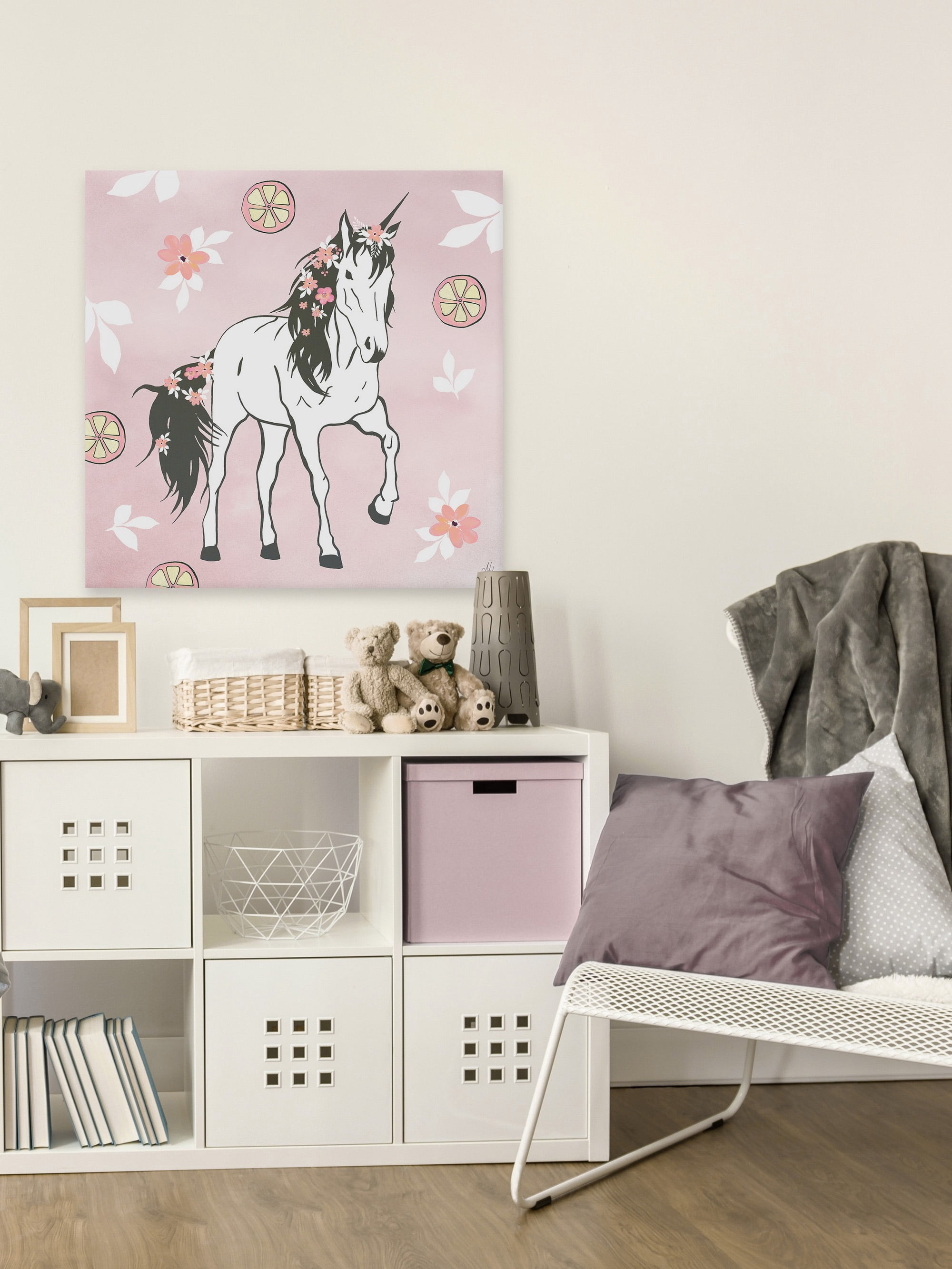 Marmont Hill Citrus Floral Unicorn Canvas Wall Art