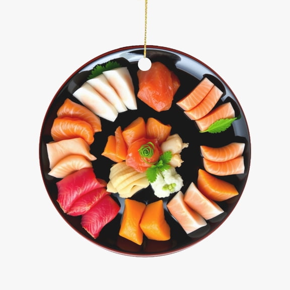 Japanese Sashimi Plate Assorted Sushi Japan Cuisine Food Lovers Foodie Novelty Holiday Christmas Ornament Xmas Tree Gift (Flat Design Printed on Ceramic, NOT 3D)