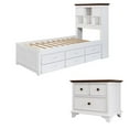 thumbnail image 2 of Hassch 2 Pieces Wooden Bedroom Set, Twin Size Captain Bed with Trundle, and 2-Drawers Nightstand, White + Walnut, 2 of 8